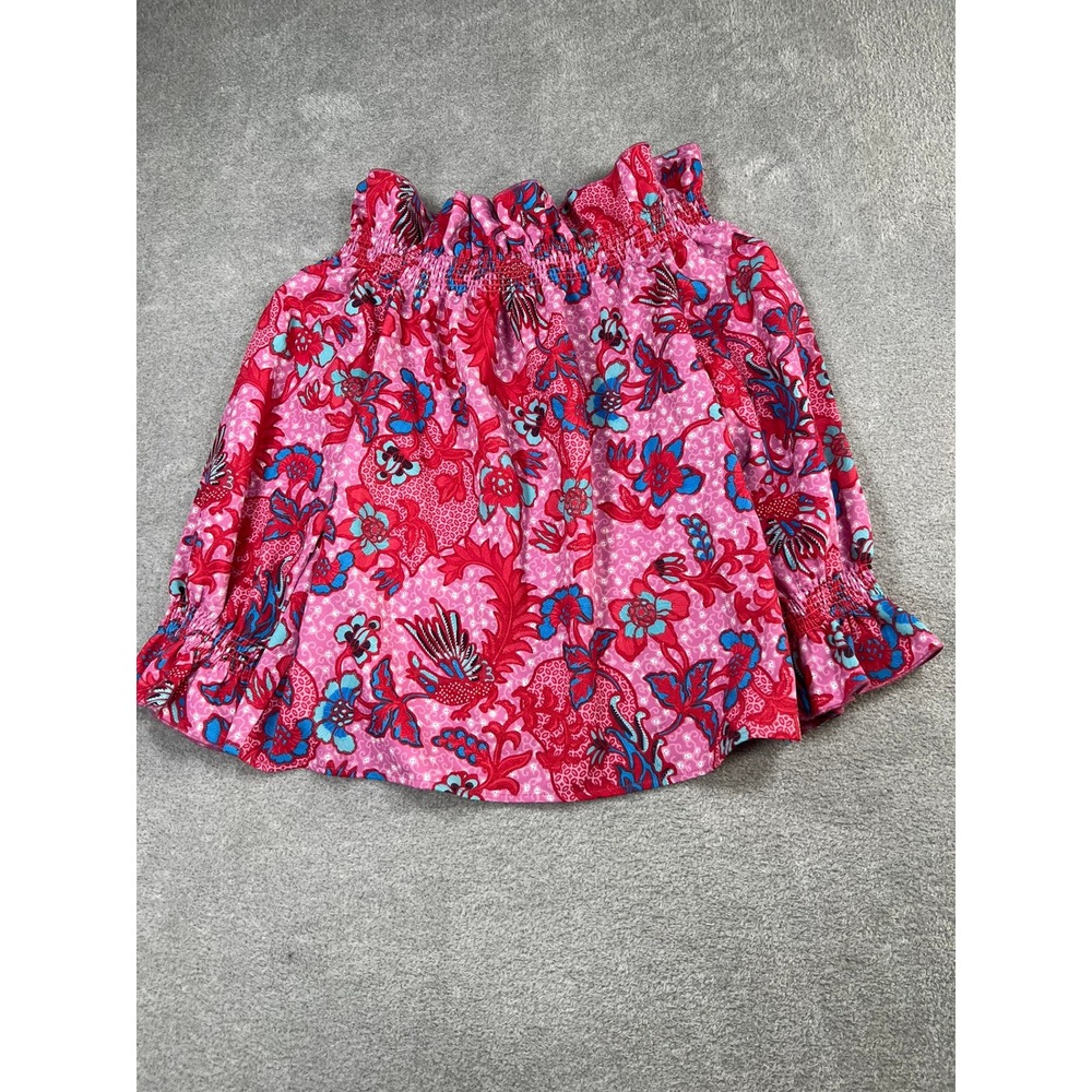 Tuckernuck Pink Floral Off the Shoulder Smocked Blouse Large Boho Preppy coastal - Picture 2 of 10